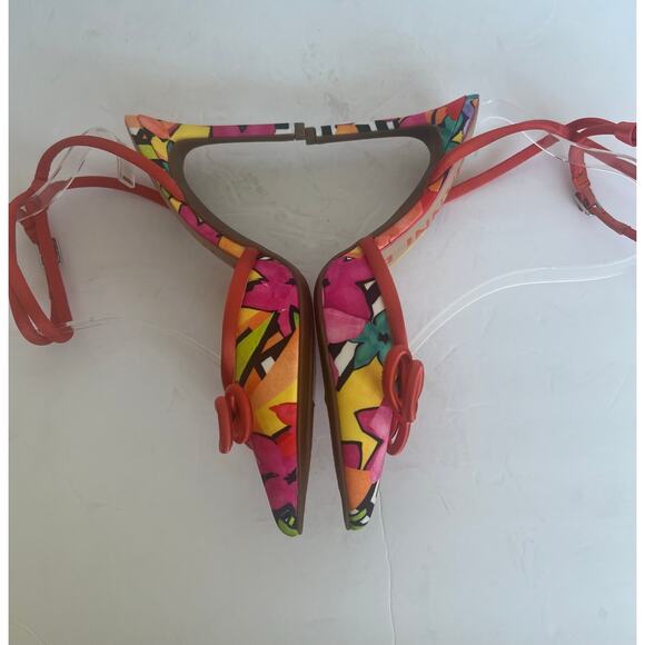 NWT Gianni Bini Floral Print High Heel Pointy Toe Bow Ankle Wrap Sandals Sz 7.5 - Picture 4 of 9